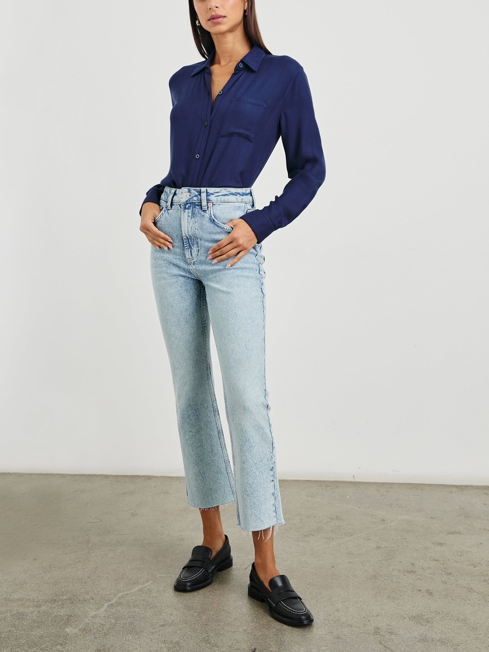 Rails Sunset Crop Slim Flare Snowbird Ankle Raw Hem Distressed Denim Light Wash